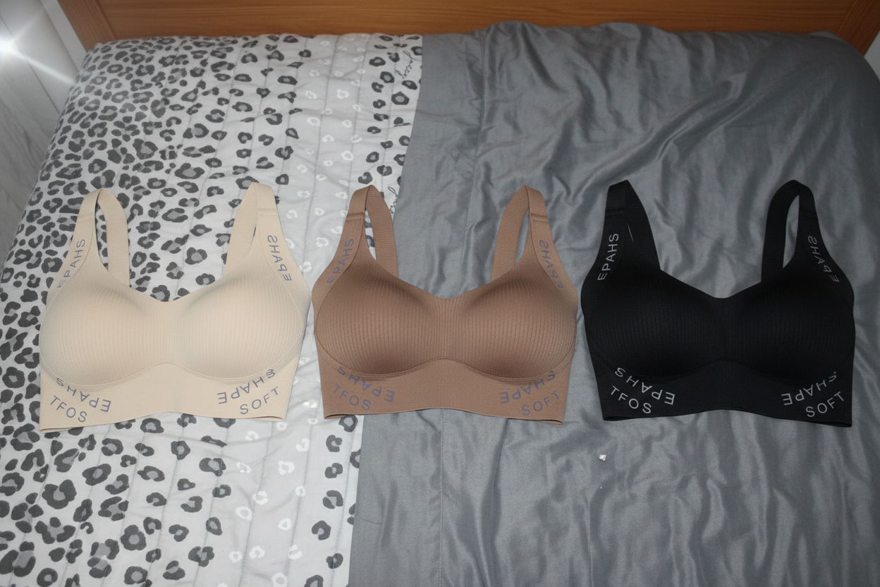 3 bras on leopard print bed